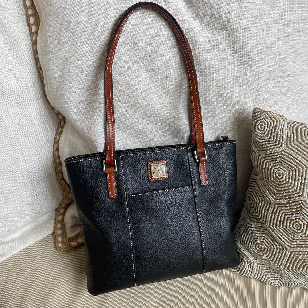 Dooney & Bourke Black Pebbled Leather Tote | Contrast Stitch - Picture 1 of 6